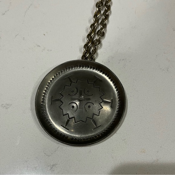 Jorgen Jensen Denmark Pewter Large Modernist Disc Pendant & Chain Necklace,#156s - Picture 9 of 11